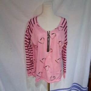 Pink and Black Graphic Long Sleeve Hoodie
